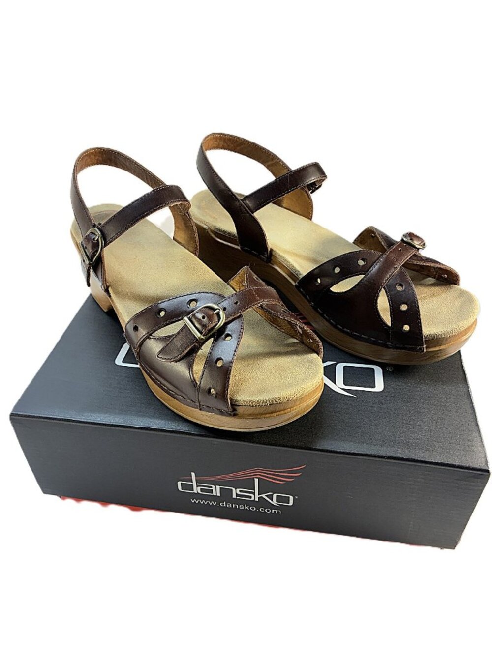 Dansko Sissy Brown Leather Wedge Sandals Adjustable Strap Size 40 (9 or 9.5 US)
